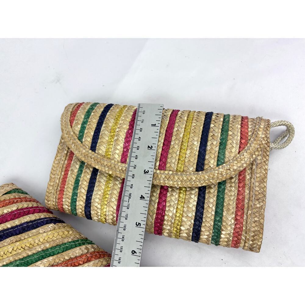 Lot of 2 Vintage Woven Straw Jute Multi Colored Striped‎ Clutch Crossbody - Picture 13 of 16